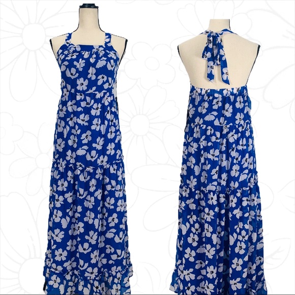 NWT - Who What Wear Blue Floral Halter Dress - SM - Picture 1 of 16